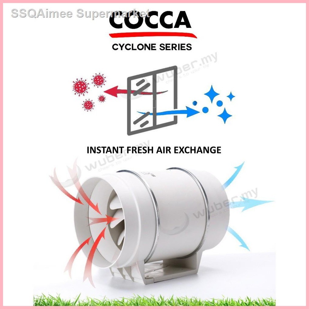 COCCA 4"/ 6"/ 8" inch High Suction Power Inline Duct Booster Fan