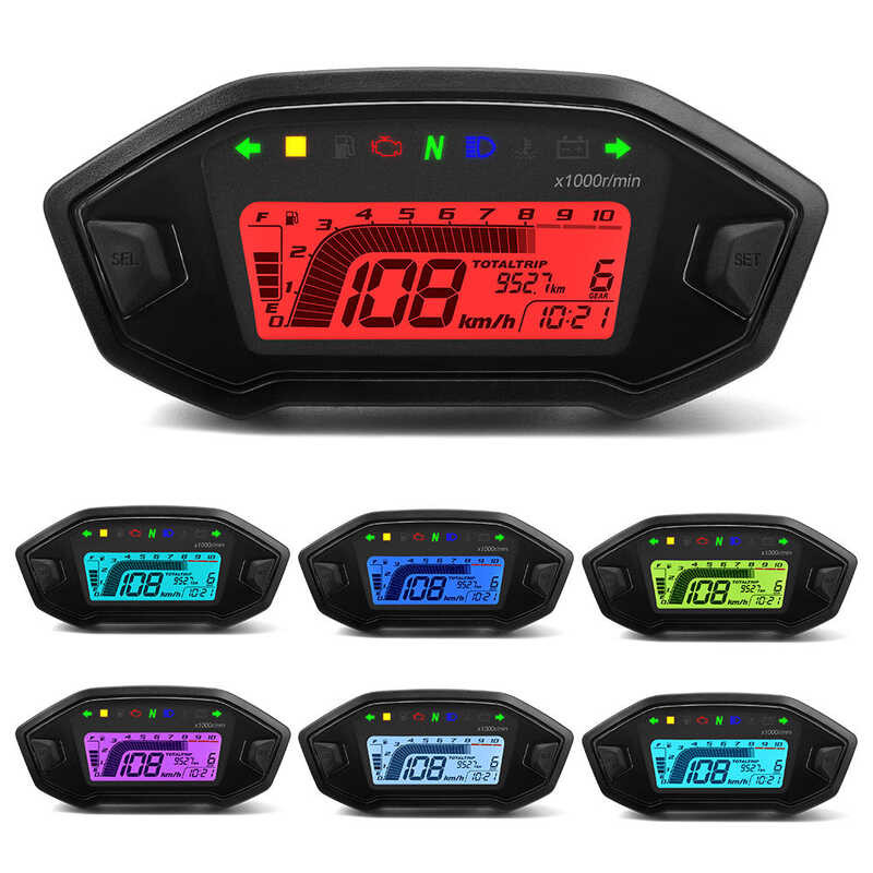Motorcycle Digital Speedometer Universal LCD Motor Tachometer ...
