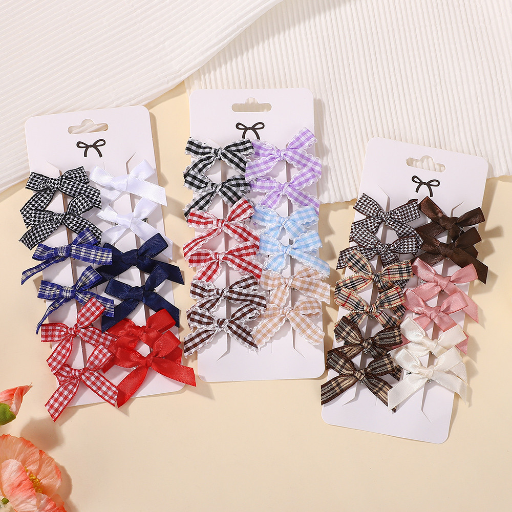 12Pcs Sweet Lace Side Cheer Bow Hair Clips for Girl Grid Solid Color ...