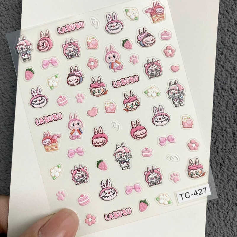 LABUBU Bubble Mart Cute Labubu Emed Nail Stickers 3D Labubu Tablet ...