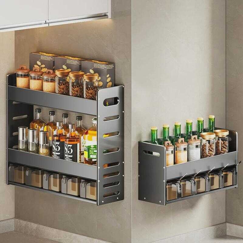 Rust-Proof Kitchen Storage Rack Spices, Salt, Seasoning Jars, Wall ...