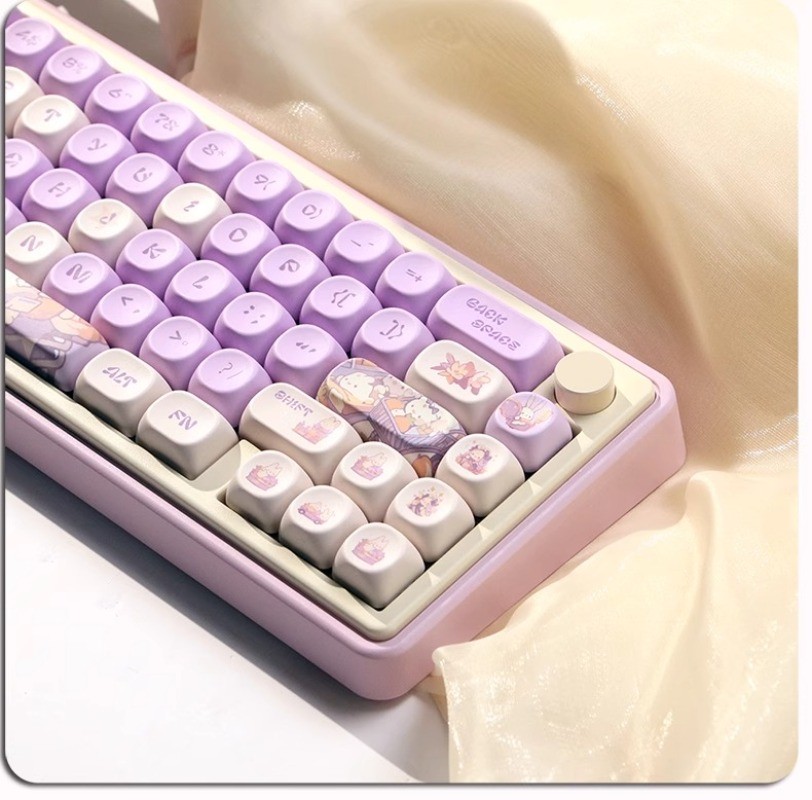 Cute Rabbit Keycap MOA Profile PBT Material DYE-SUB Purple Complete Set ...