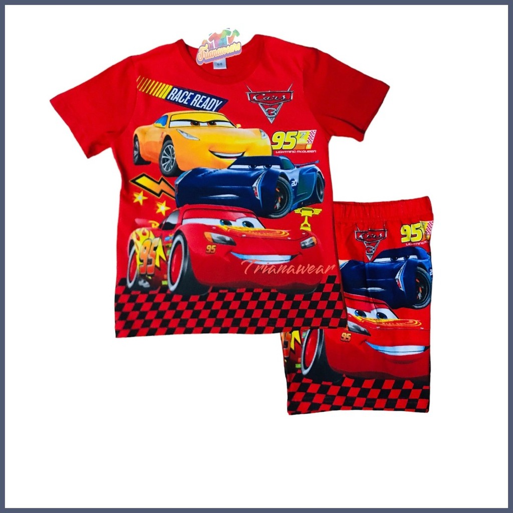 ∜ Cars Lightning McQueen Terno T-Shirt And Short For Kids Boy Set ...