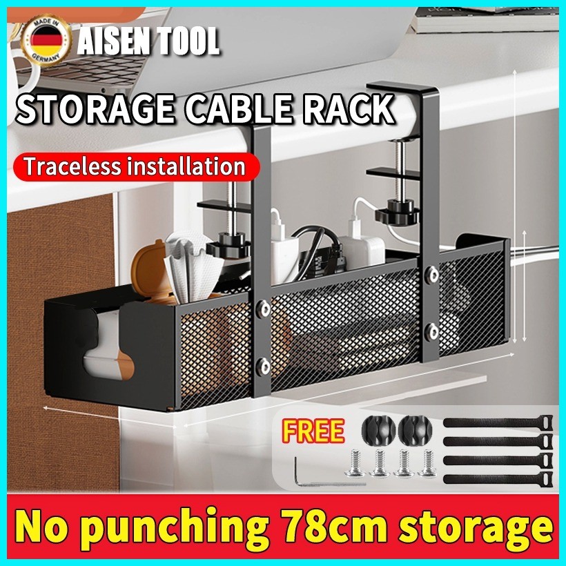 Wire Organizer Under Table Storage Rack Cable Management Tray Desk ...