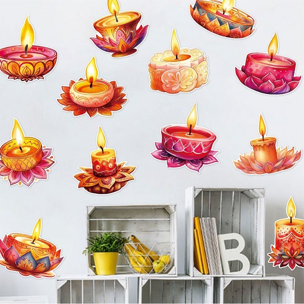 NEW 12pcs/set Diwali Party Wall Stickers Deepavali Festival Party