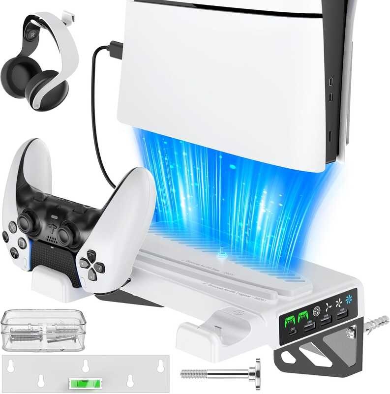 Charging Slim\/PS5 Kit Station Coog Fans, Shelf Compatible PlayStation