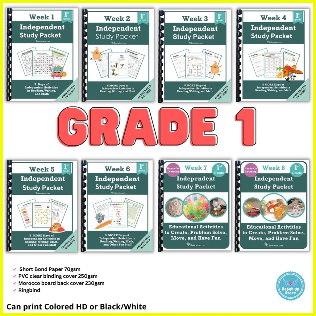 GRADE 1 Independent Study Pack Worksheet/Workbook HomeSchool Learning