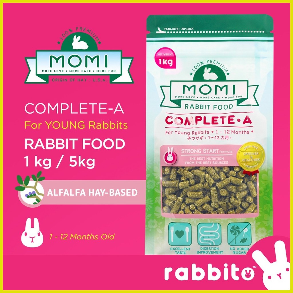 ☑ ☇ MOMI Complete-A Young Rabbit Food 1KG/5KG Healthy Alfalfa hay-based ...