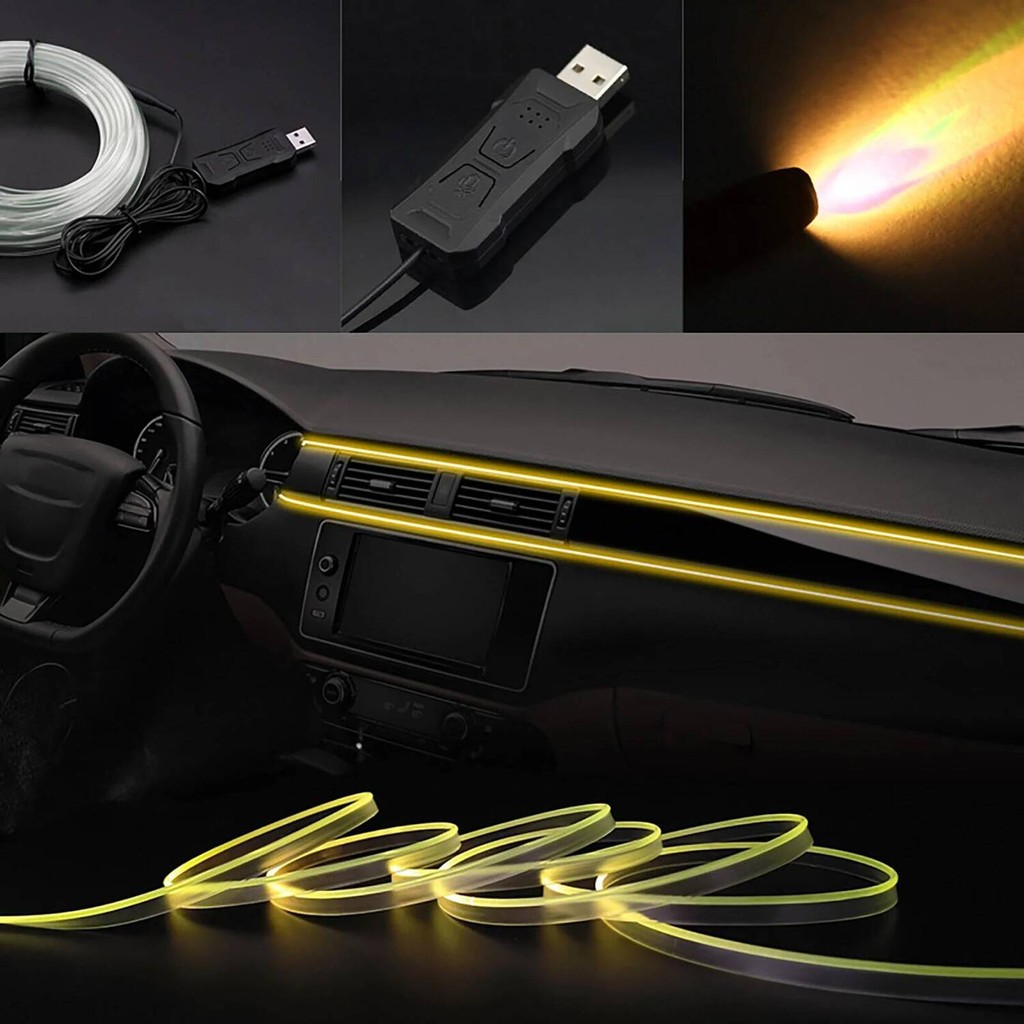 Interior Car Atmosphere Ambient LED Light Strip RGB Invisible USB Fiber ...