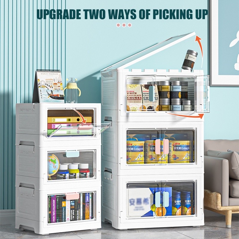 Folding Storage Box With Wheels Plastic Clothes Storage Organizer Flip ...
