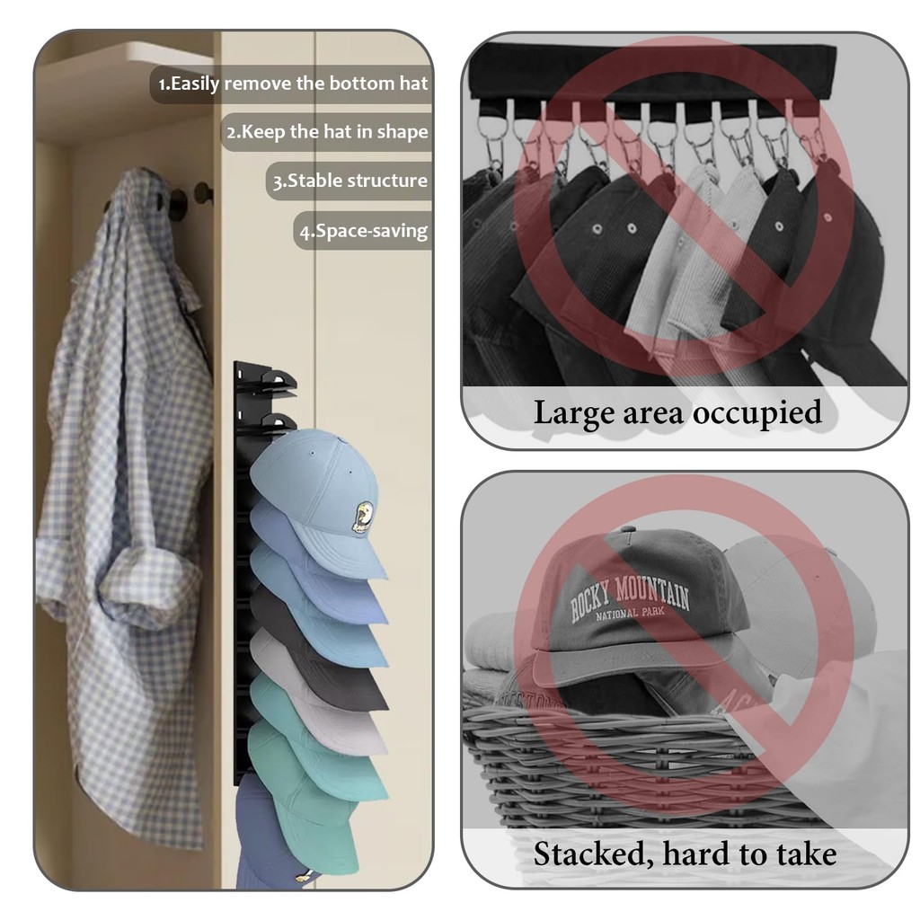 Hat Organizer Hold 10 Grids Wall Mounted Hat Racks with Strong Load ...
