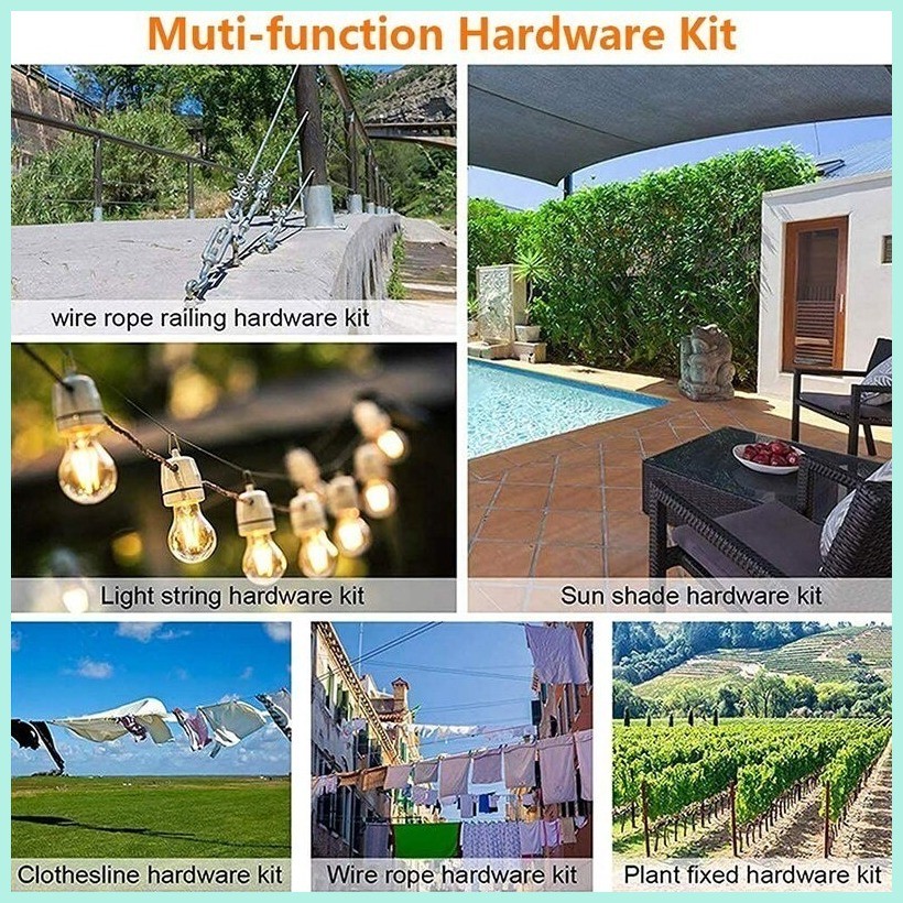 50m Clothesline Wire Rope Kit Stainless Steel Clothesline Cable Hanging ...
