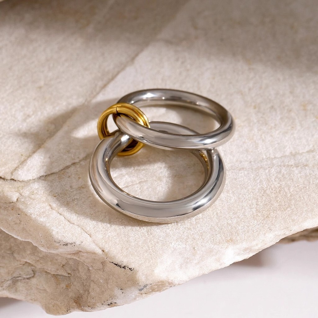 Stainless Steel Double Ring Connecting Ring Punk Jewelry | Shopee ...