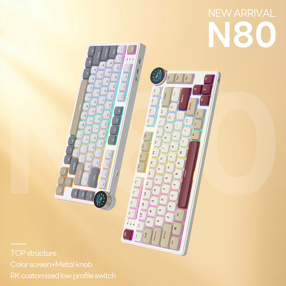 Royal Kludge RK N80 Pearly Dawn 80 Key Low Profile Tri-Mode RGB Wired ...