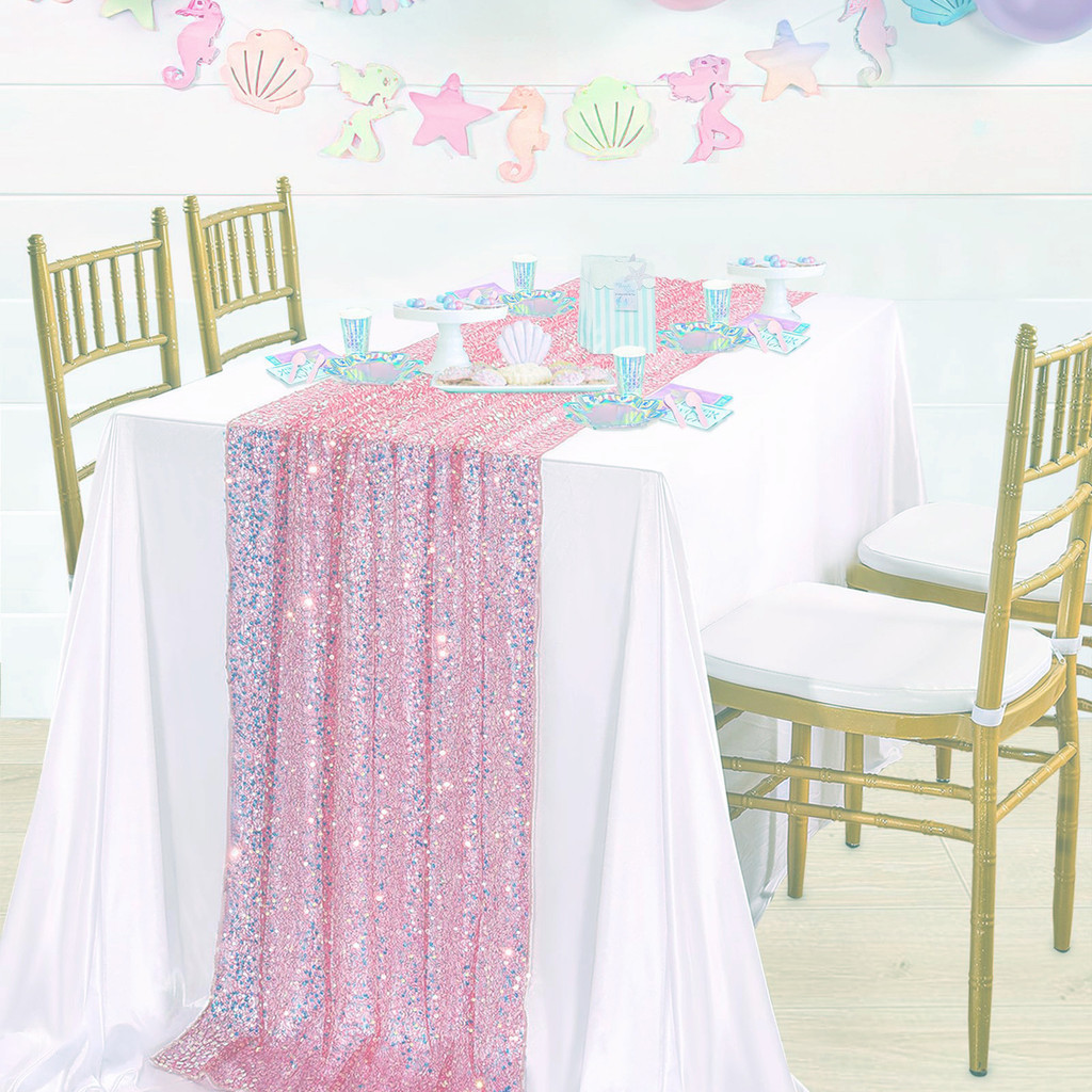 1pc Mermaid Party Table Runner Glitter Mermaid Tail Scale Sequin Table