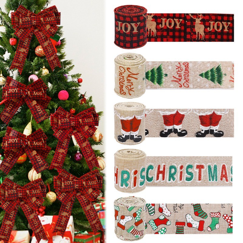 [ Featured ] Letter Elk Printed Bows Ribbon / Xmas Tree Wreath Ornament ...