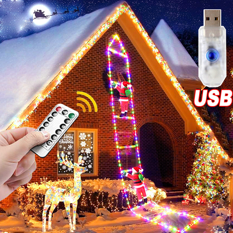 Ligyetor LED Santa Claus Climbing Ladder Light USB Christmas String ...