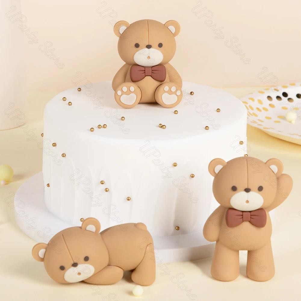 1 Set Brown Bear Cake Toppers 2-4cm White Balls Boho Teddy Bear Cake ...