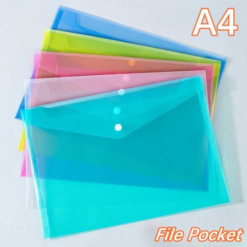 A4 Transparent Envelope Folder Clear Snap Button File Case Plastic ...