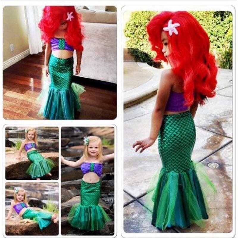 3-8Y Little Mermaid Princess Ariel Fishtail Dress For Kids Girl 3Pcs ...