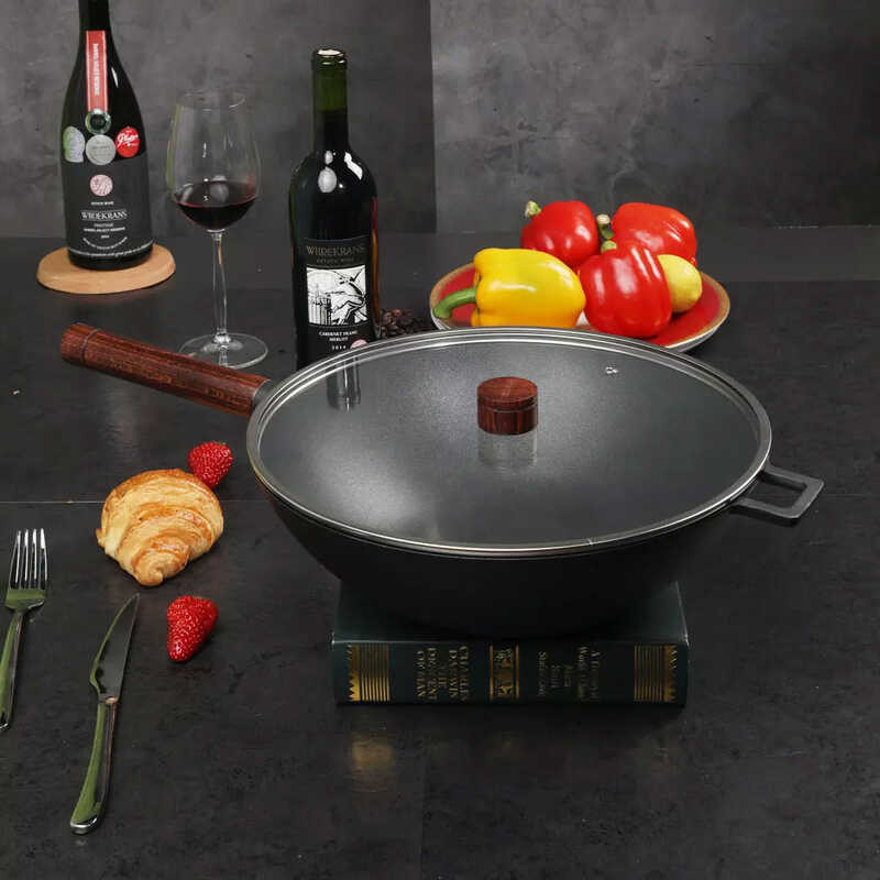 32Cm VELOSAN Ancient Wood Series Non-Stick Frying Uncoated Iron Wok Pan ...