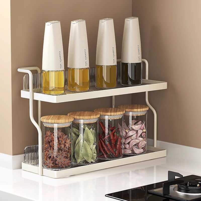Light Luxury Cream Style Double Layer Storage Rack Countertop Organizer ...