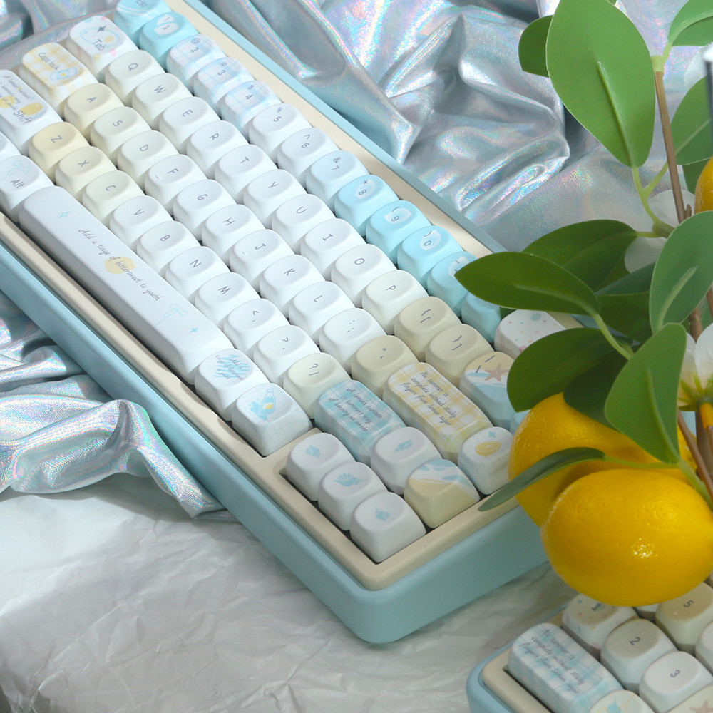 Lemon Summer Keycap MOA Height PBT Heat Sublimation Milk Blue Cute Girl ...