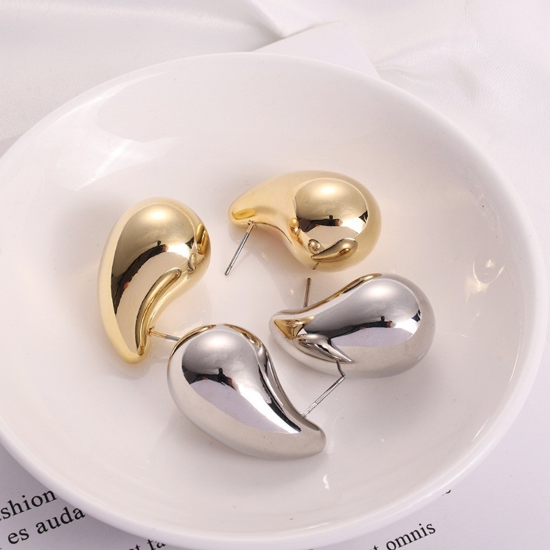 Gold Plated Chunky Hoop Earrings For Women – 14K Gold Plated, Irregular Waterdrop Design, Trendy Dupes