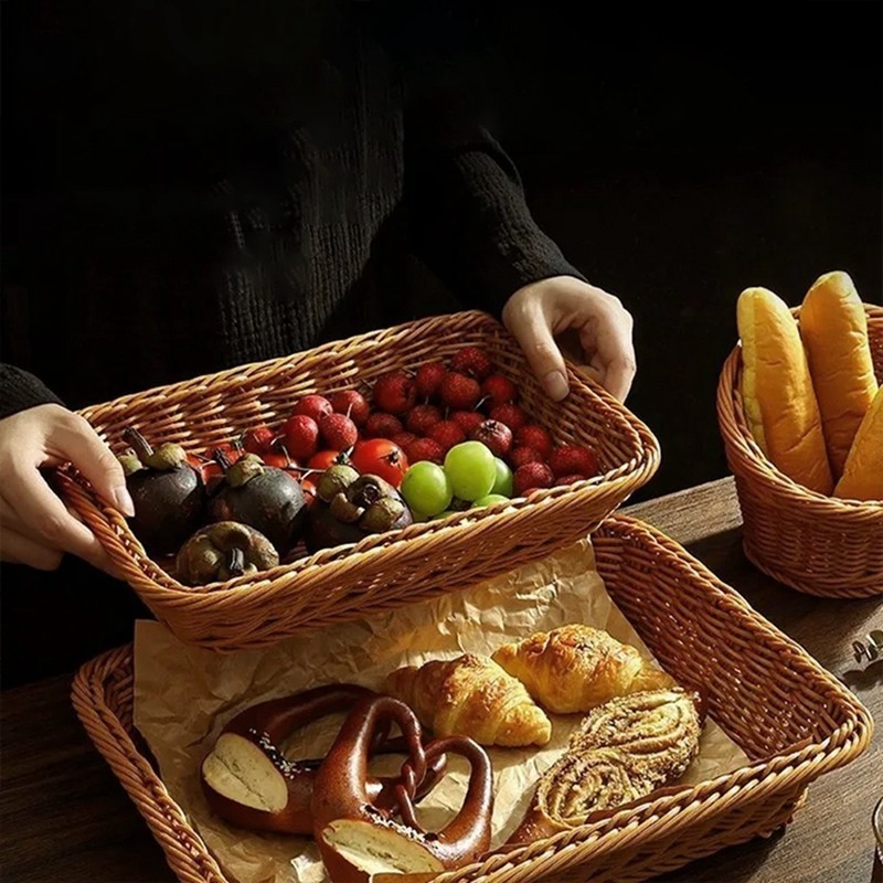ins HandWoven Rectangular Fruit Tray Simple Imitation Rattan Woven