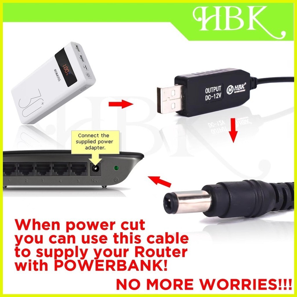 HBK USB ROUTER PORT 5V TO 12V OUTPUT CONNECT WIFI ROUTER TO POWERBANK ...