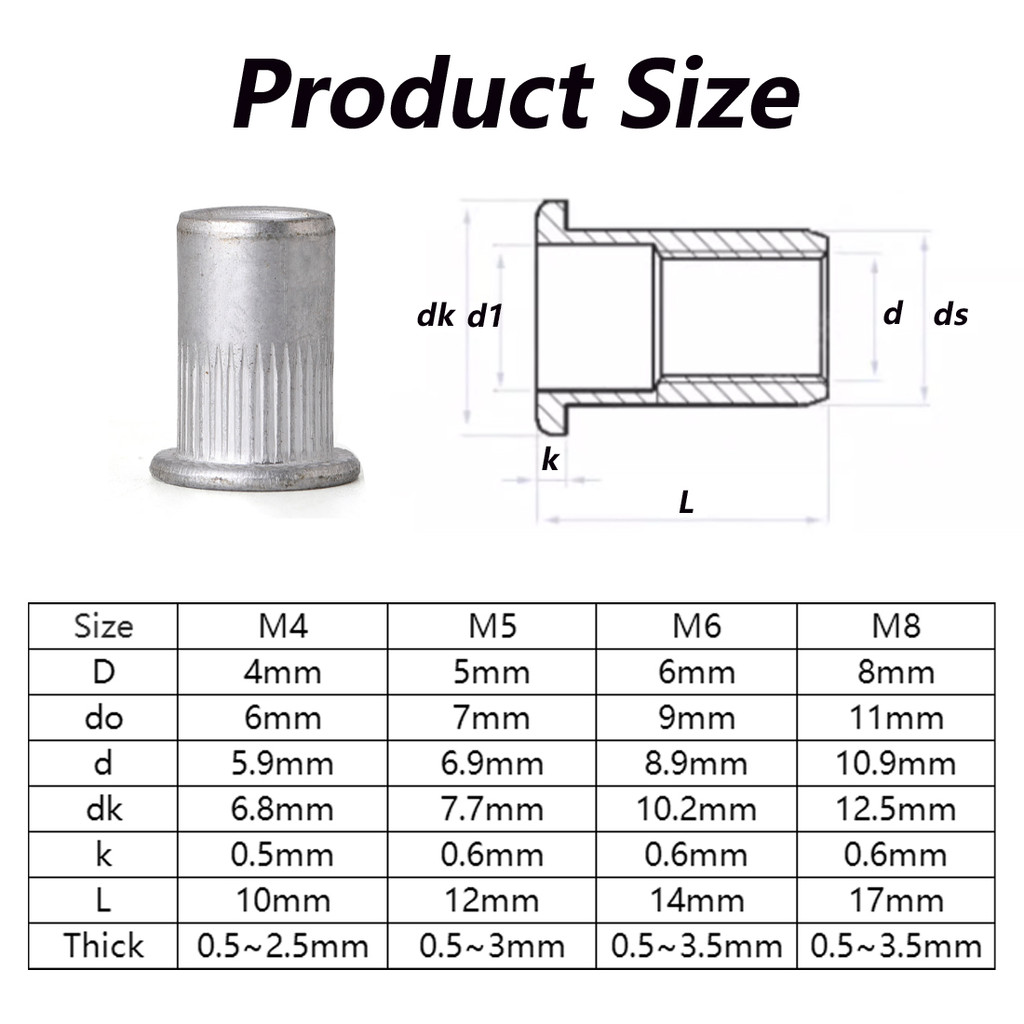 M4 M5 M6 M8 Aluminium Rivnuts Knurled Head Threaded Rivet Nuts Blind ...