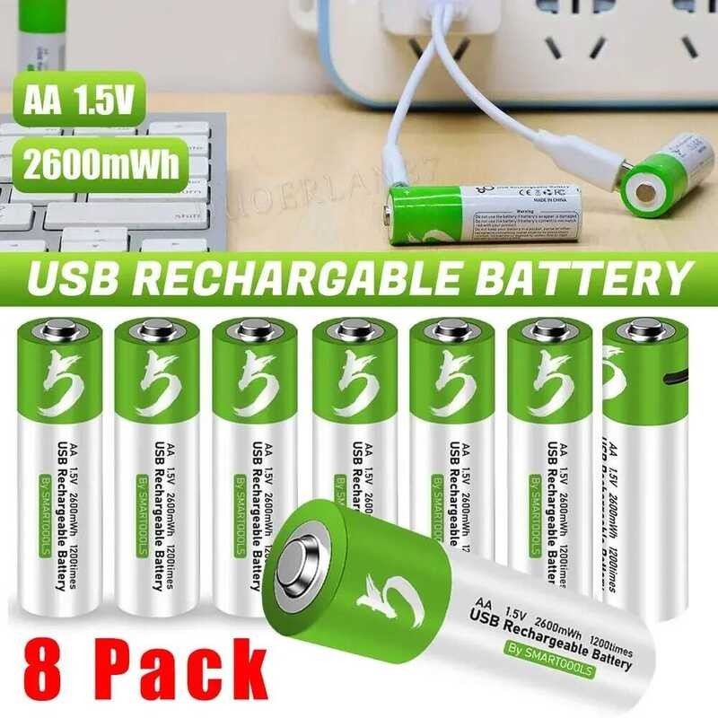 AA 1 63 USB Rechargeable Batteries 1.5V 2600 Mwh Li-Ion Bat For Remote ...