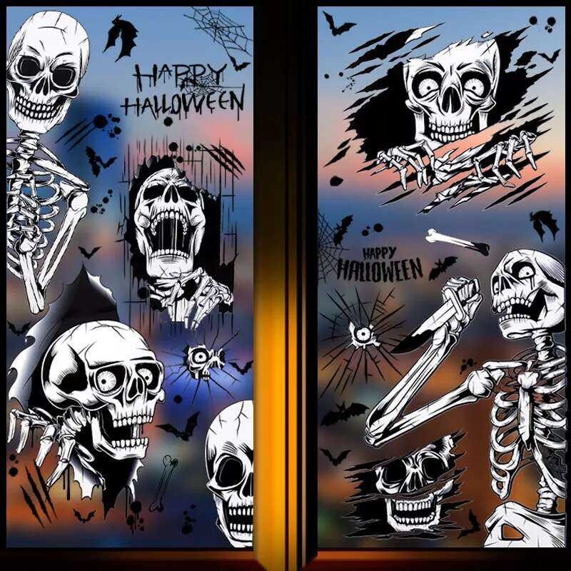 M 1Set Halloween Stickers For Scary Skull Window Skeleton Electrostatic ...