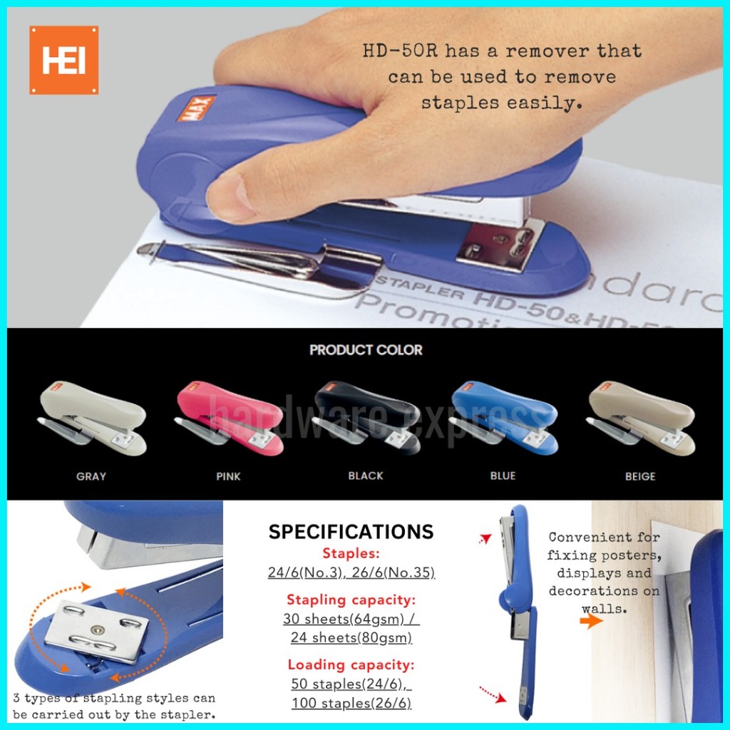 MAX Stapler With Remover HD-50R ORIGINAL RANDOM COLOR | Shopee Philippines