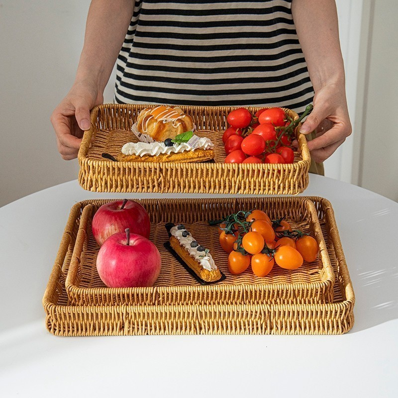ins HandWoven Rectangular Fruit Tray Simple Imitation Rattan Woven