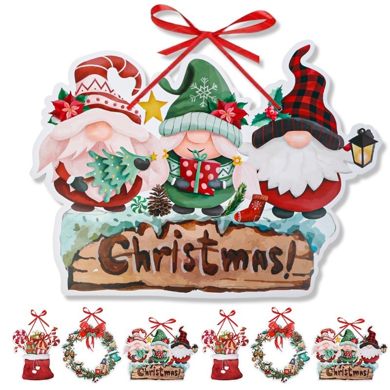 Christmas Theme Door Hanging Santa Claus Wreath Gift Xmas Tree Door