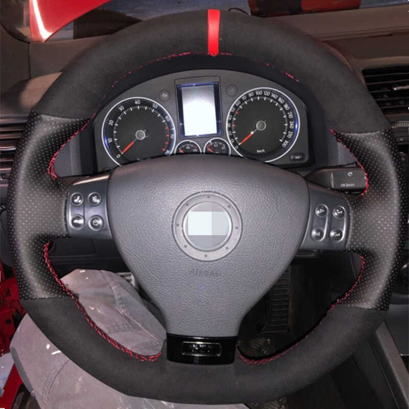 Suede Black DIY Car Steering Wheel Cover For GTI VW Golf 5 R32 Passat R
