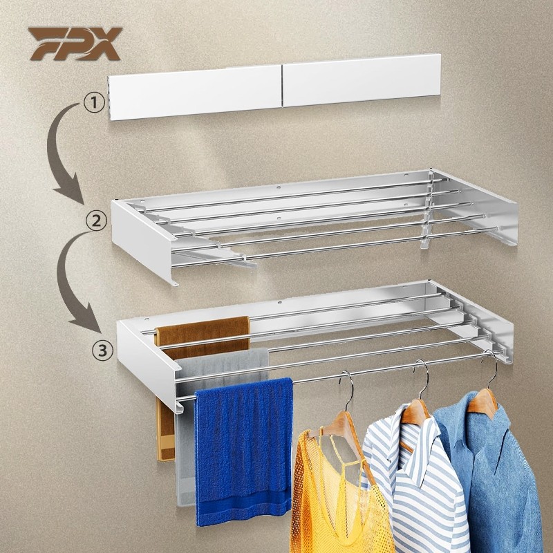 FPX Folding Non-rust 80CM Folding Invisible Wall Mounted Clothes Towel ...