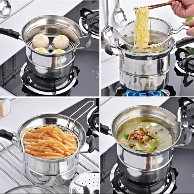 3 in 1 Cooking Multi-Function Pot Stainless Steel Steam Deep Frying ...