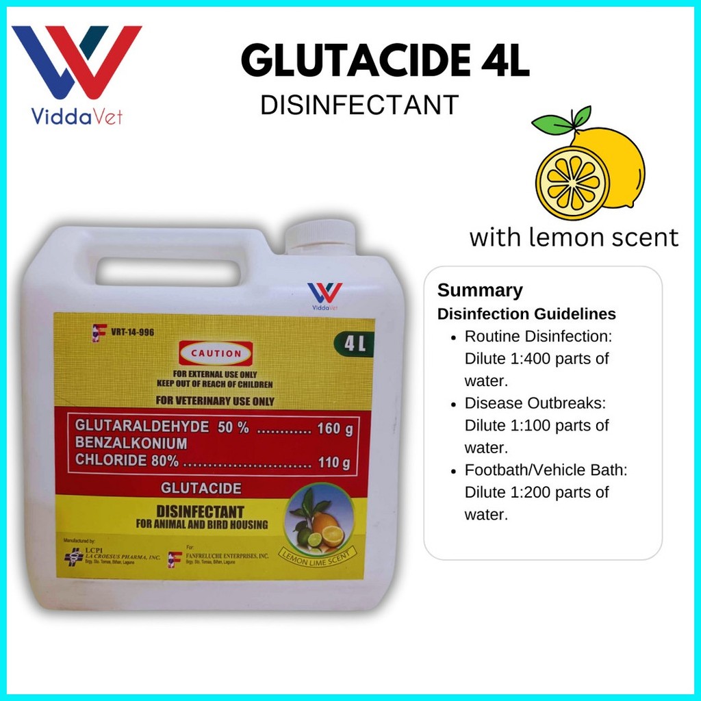 Glutacide for disenfectant of piggery housing , poultry, hatcheries ...
