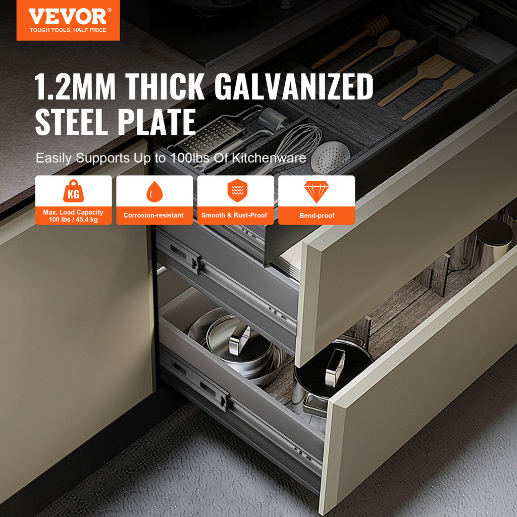 VEVOR Drawer Slides Side Mount Rails Heavy Duty Full Extension Steel ...