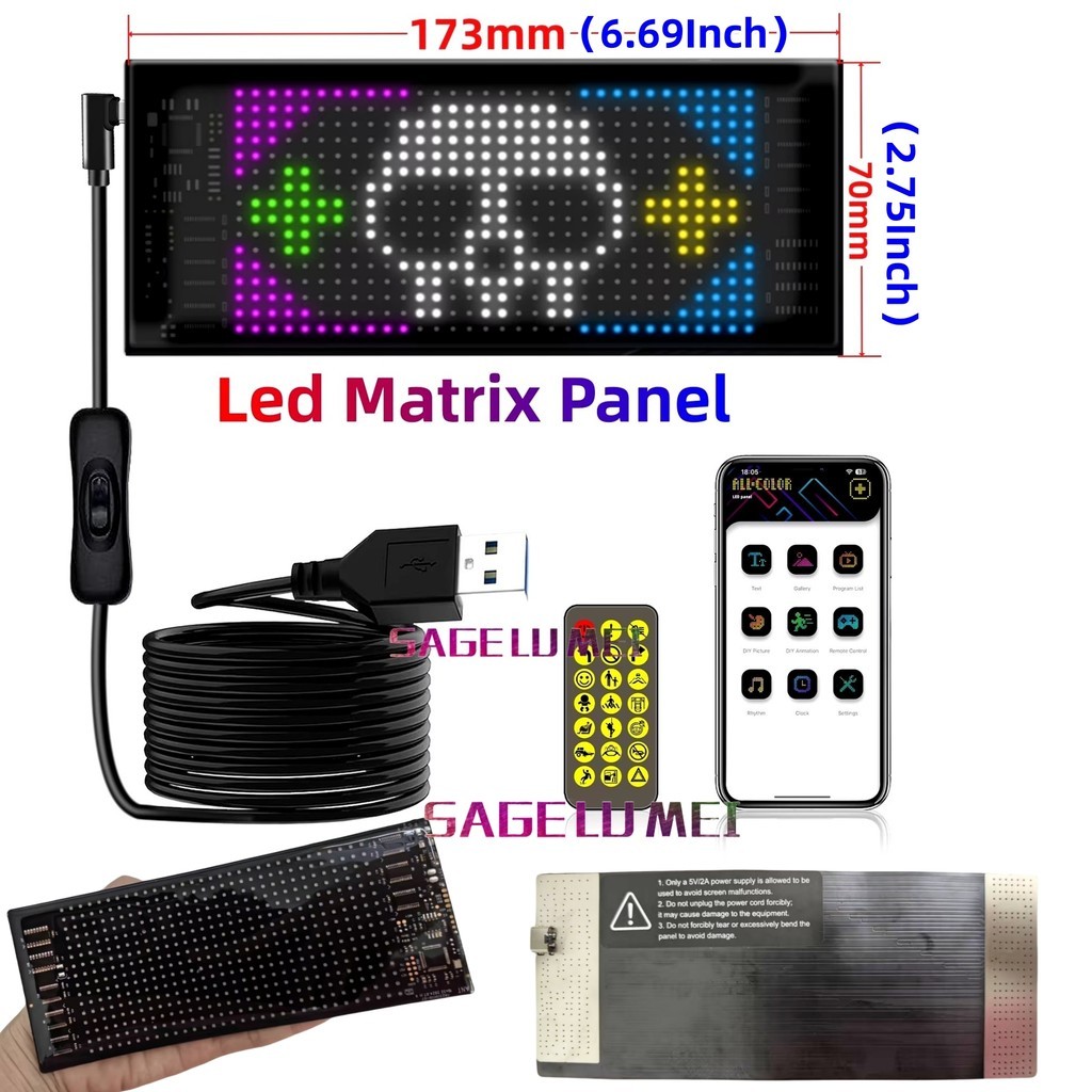 Multilingual Car LED Matrix Pixel Panel Scrolling Advertising 5V USB ...