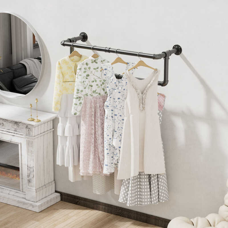 Wall Mounted Adjustable Hanger Organizer Clothing Rack Rod For Hanging ...