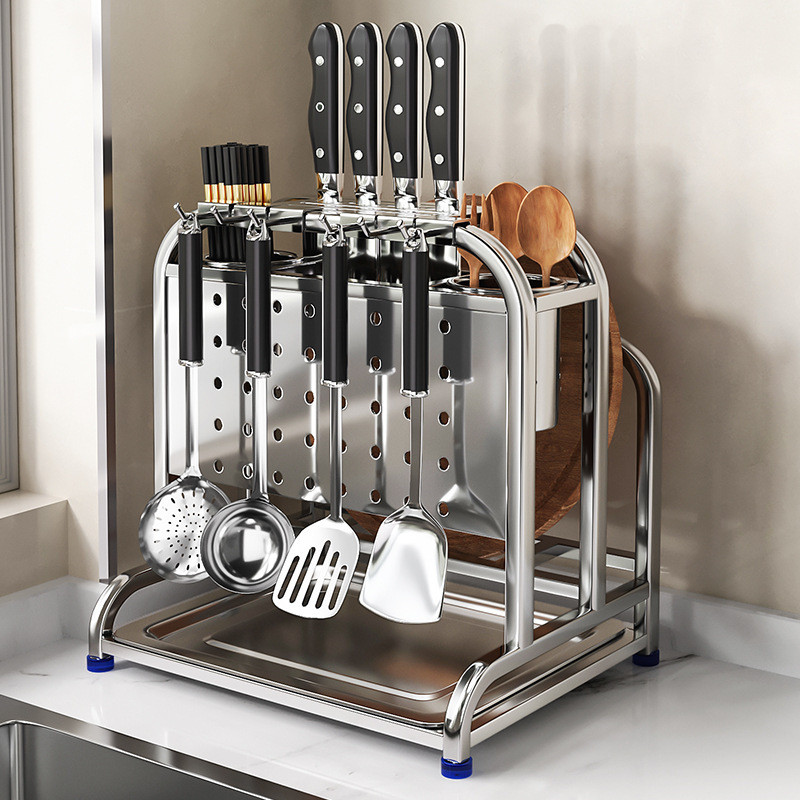 304 Stainless Steel Kitchen Knife Rack Storage Rack Multi-function Pot ...