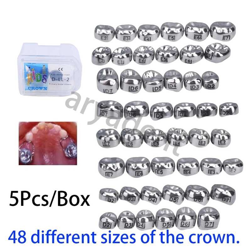 5-Piece Dental Molar Crown Set - Stainless Steel Preformed Adult Crowns - All Sizes 3 thumbnail image