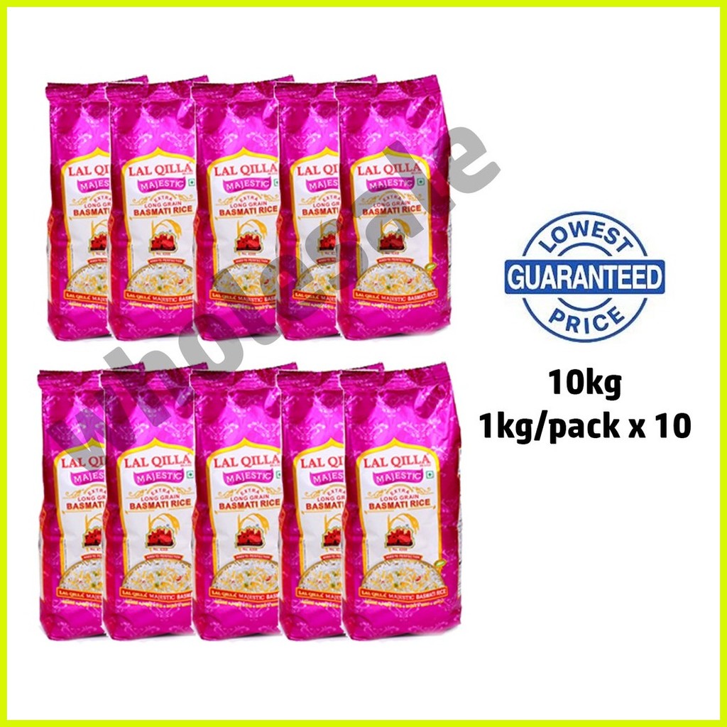 10kg (10 packs of 1 Kg wholesale) Lal Qilla Majestic Long Grain Basmati ...