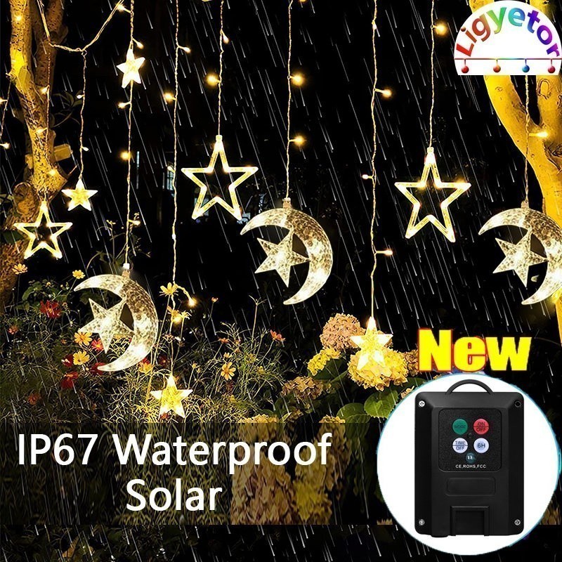 Ligyetor Moon Star Curtain Lights LED String Light for Christmas Party ...