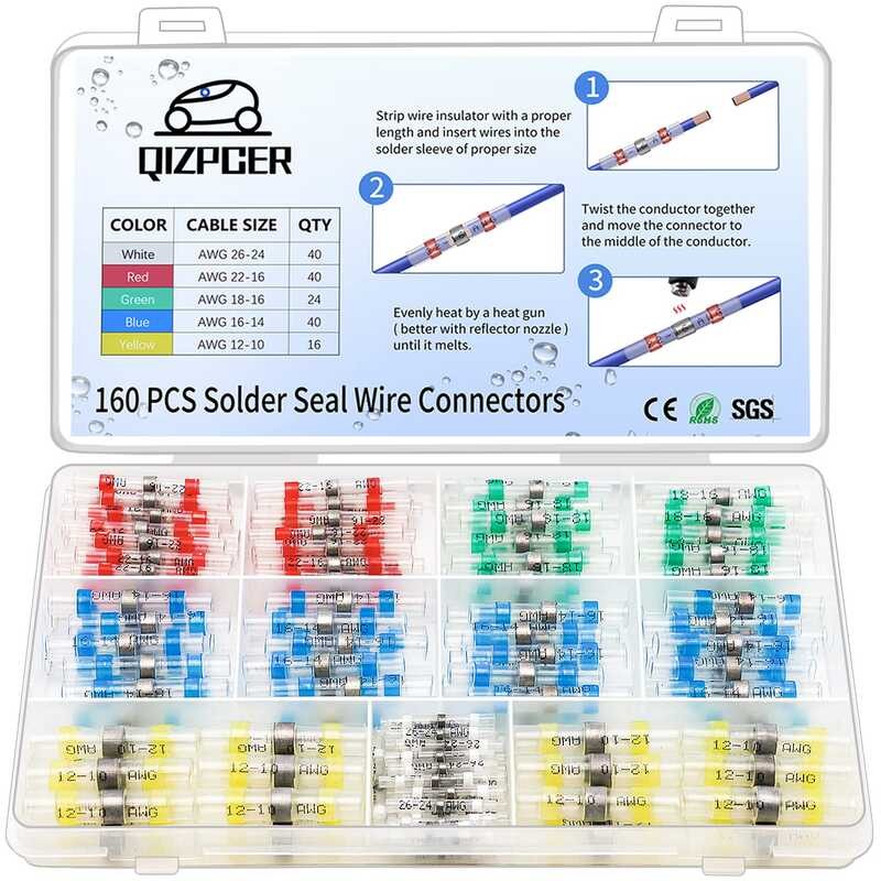 Solder 160 Pcs Seal Kit, Heat Shrink Wire Connectors Waterproof