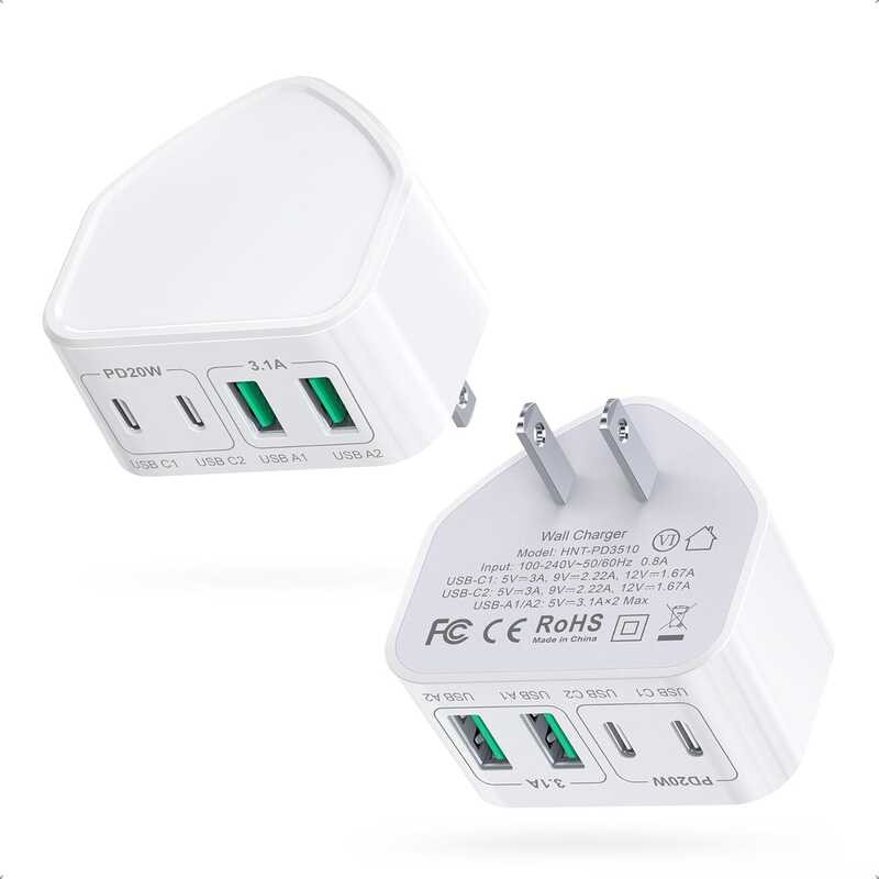 Charger, USB Wall 2 Pack 40W Fast Charger Block Brick Cubes Plug, Type ...