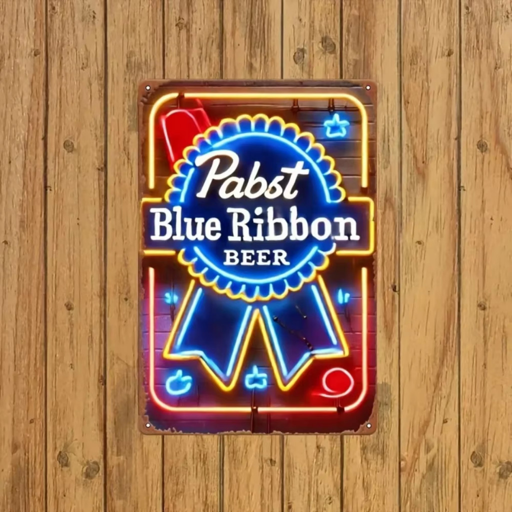 Vintage Pabst Blue Ribbon Decor | 2D Neon Effect Tinplate | Retro Metal ...